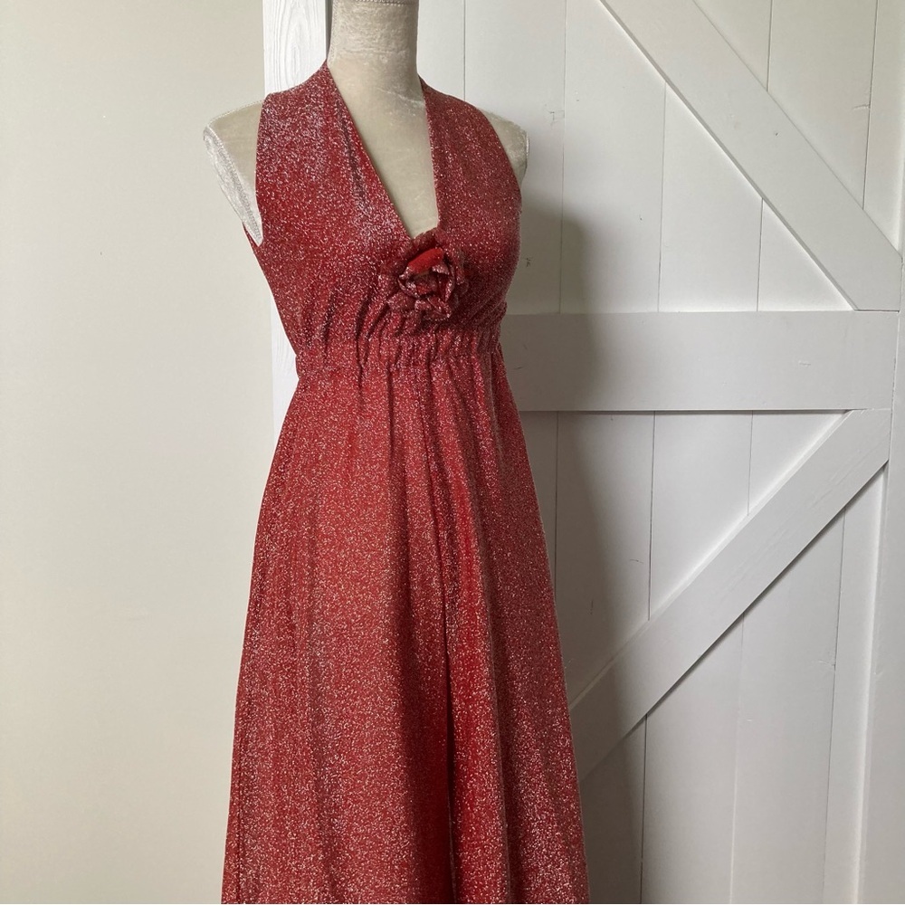 Vintage 1970s Disco halter jumpsuit metallic wide leg size XS - S